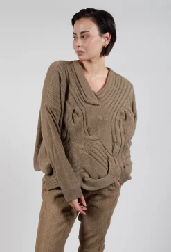 V-Neck Ribbed Jumper in Camel Mel