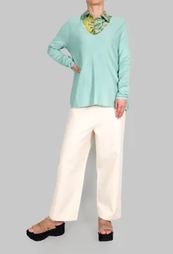 V-neckline Jumper in Verde Acqua-Water