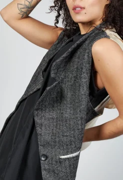 Waistcoat with Contrasting Back in Grey and Cream