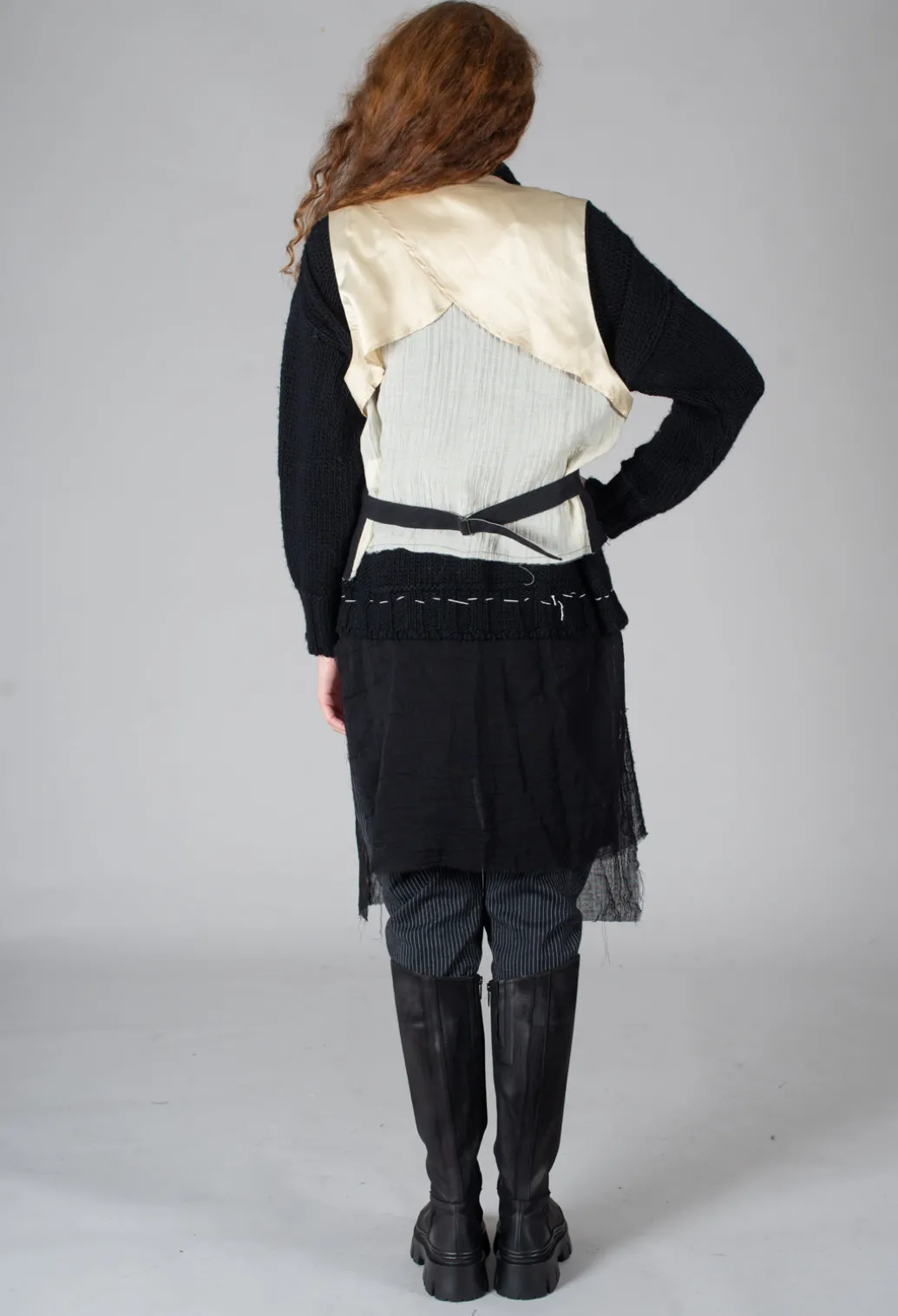 Waistcoat with Contrasting Back in Black and Cream