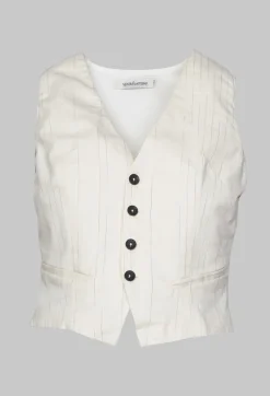 Waistcoat with Faux Front Pockets in White with Black Stripes