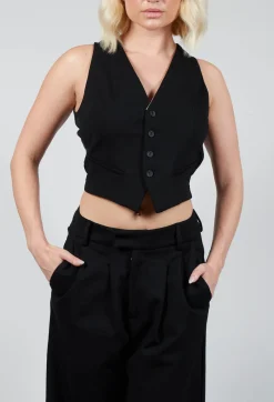 Waistcoat with Faux Front Pockets in Black