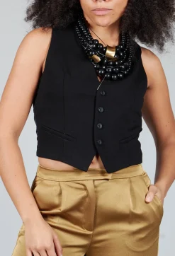Waistcoat with Faux Front Pockets in Black
