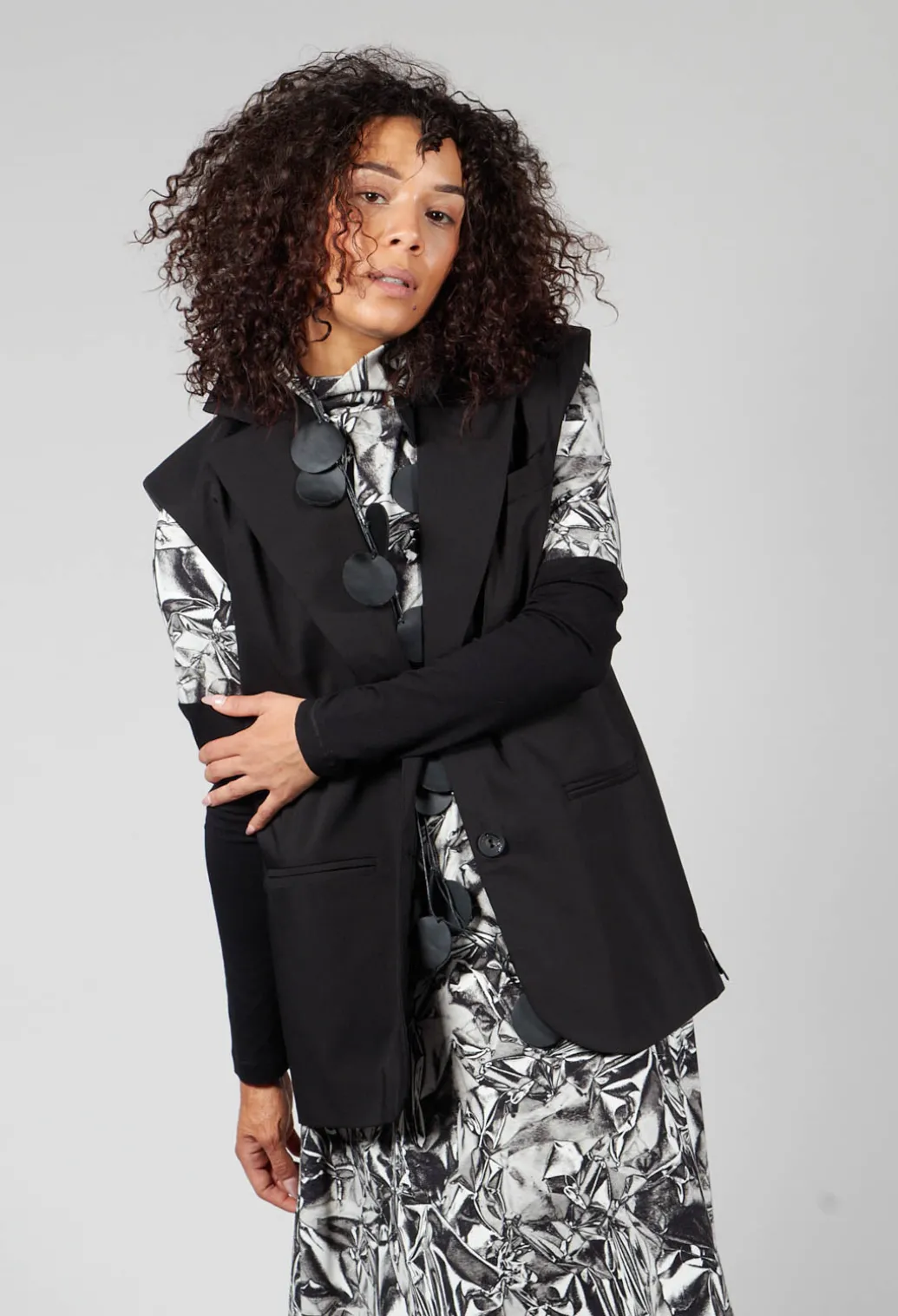Waistcoat with Shoulder Pads in Black