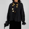 Washed Silk Blend Shirt with Lace in Dark Grey