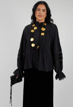 Washed Silk Blend Shirt with Lace in Dark Grey