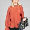 Washed Silk Blend Shirt with Lace in Caramel