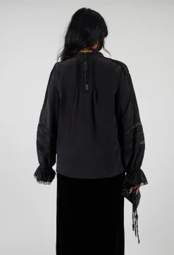 Washed Silk Blend Shirt with Lace in Dark Grey