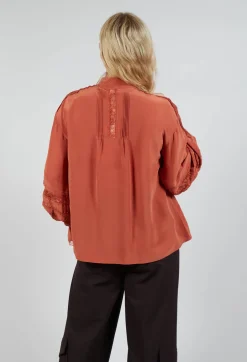Washed Silk Blend Shirt with Lace in Caramel