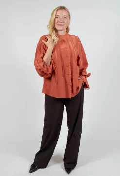 Washed Silk Blend Shirt with Lace in Caramel