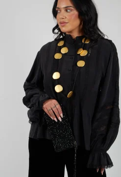 Washed Silk Blend Shirt with Lace in Dark Grey