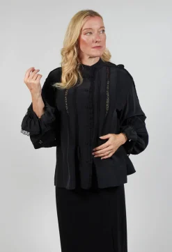 Washed Silk Blend Shirt with Lace in Dark Grey