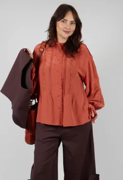 Washed Silk Blend Shirt with Lace in Caramel