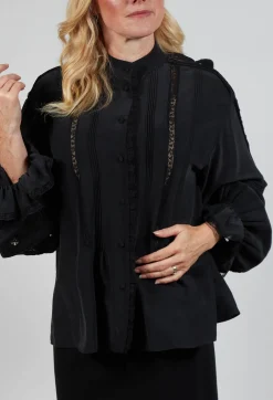 Washed Silk Blend Shirt with Lace in Dark Grey