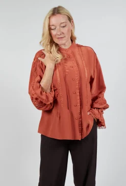 Washed Silk Blend Shirt with Lace in Caramel