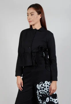 Waved Hem Peplum Jacket in Black