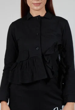 Waved Hem Peplum Jacket in Black