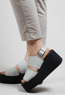 Wedge Sandals with Wide Straps in Gasoline Nuvola