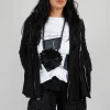 White Raw Edging Jacket in Black