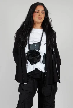 White Raw Edging Jacket in Black