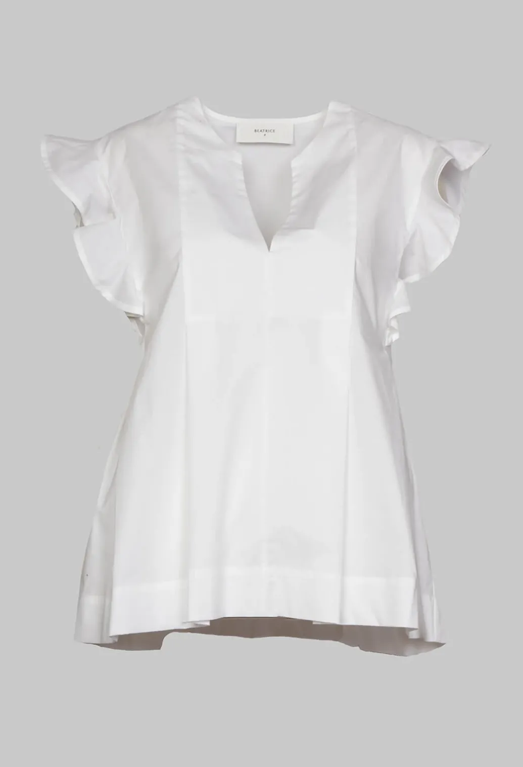 White V Neck Shirt with Flounce Sleeves