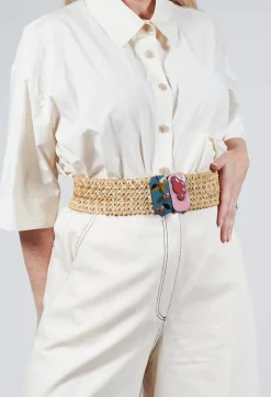 Wide Elasticated Woven Belt with Buckle Detail