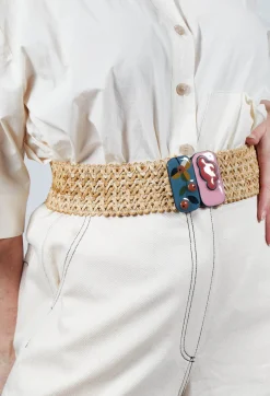Wide Elasticated Woven Belt with Buckle Detail