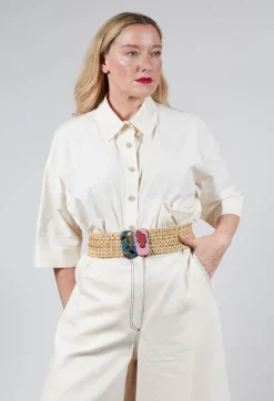 Wide Elasticated Woven Belt with Buckle Detail