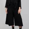 Wide Leg Cotton Trousers in Black