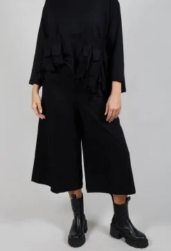 Wide Leg Cotton Trousers in Black