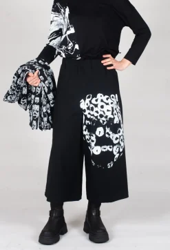 Wide Leg Cotton Trousers in Black and White