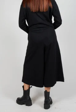 Wide Leg Cotton Trousers in Black