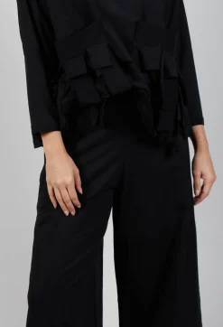 Wide Leg Cotton Trousers in Black