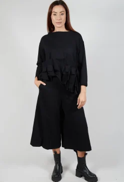 Wide Leg Cotton Trousers in Black