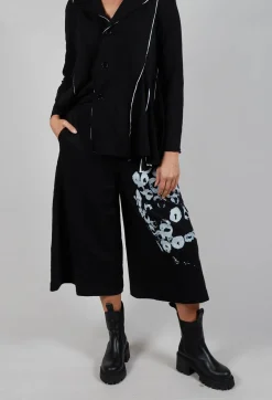 Wide Leg Cotton Trousers in Black and White
