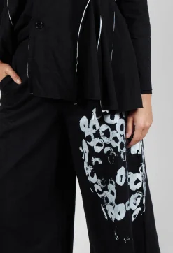 Wide Leg Cotton Trousers in Black and White