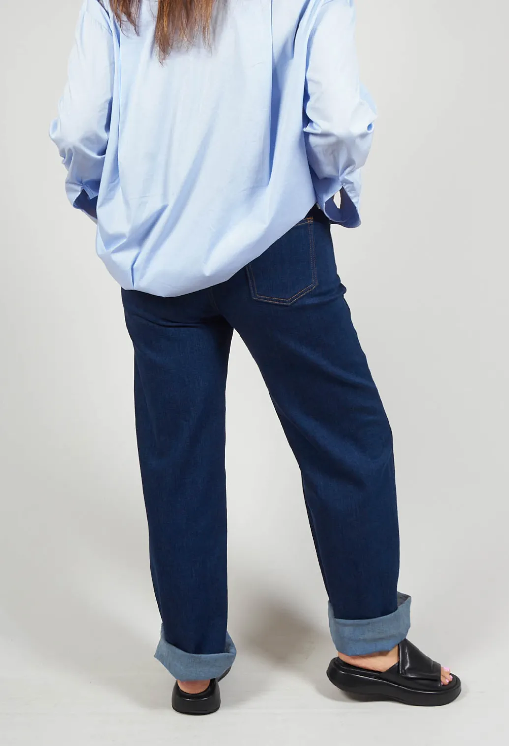 Wide Leg Denim Jeans in Aragonite Indigo