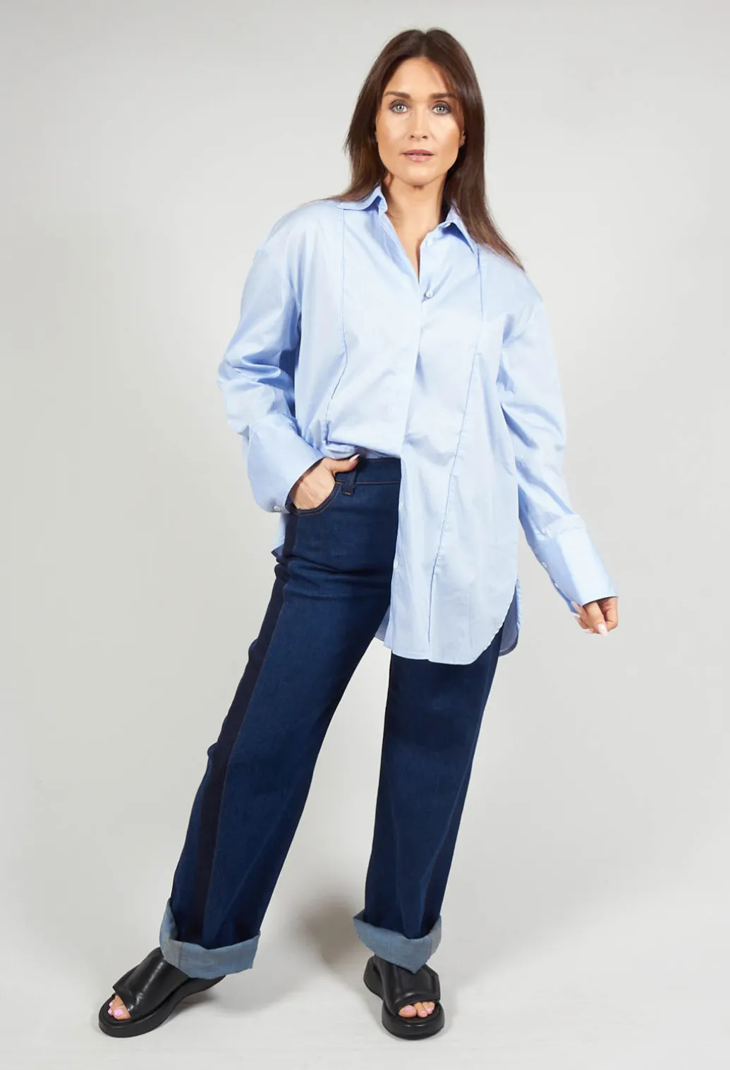 Wide Leg Denim Jeans in Aragonite Indigo