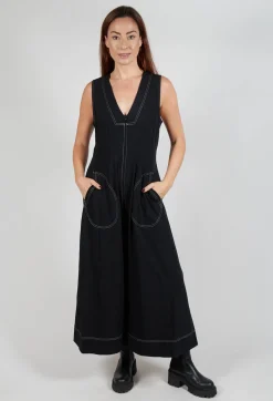 Wide Leg Denim Style Jumpsuit in Black