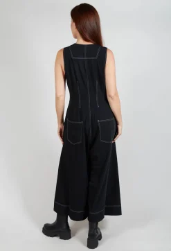 Wide Leg Denim Style Jumpsuit in Black