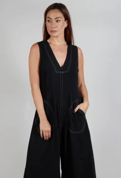 Wide Leg Denim Style Jumpsuit in Black