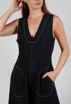 Wide Leg Denim Style Jumpsuit in Black