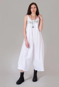 Wide Leg Drop Crotch Jumpsuit in White