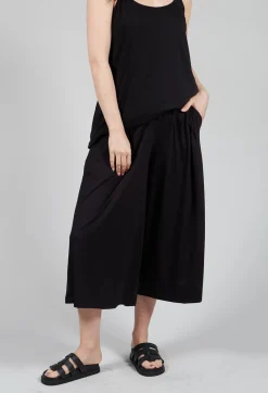 Wide Leg Jersey Trousers in Black