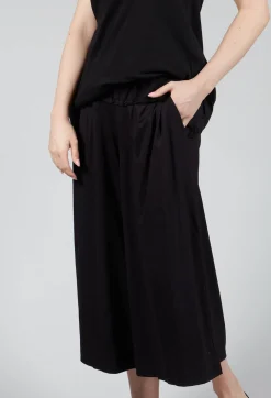 Wide Leg Jersey Trousers in Black