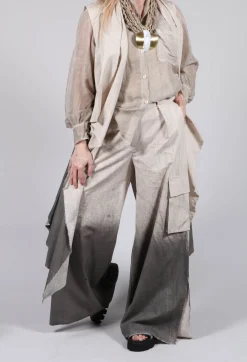 Wide Leg Ombre Trousers in Cotone Degrade Sand