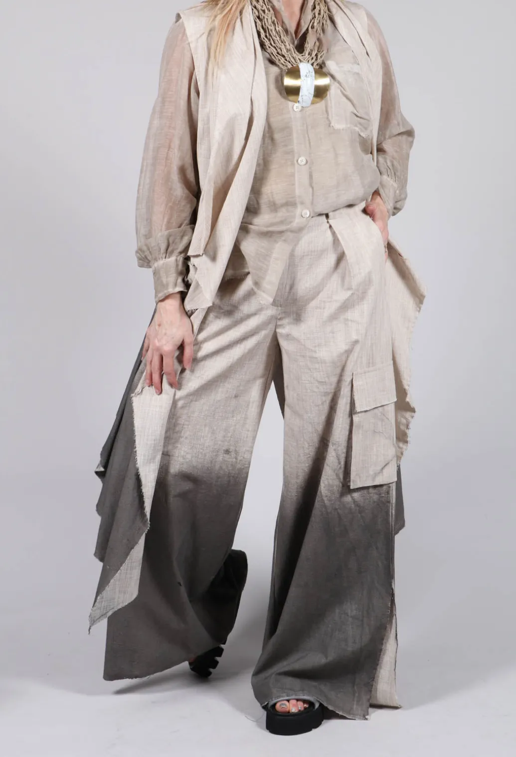 Wide Leg Ombre Trousers in Cotone Degrade Sand