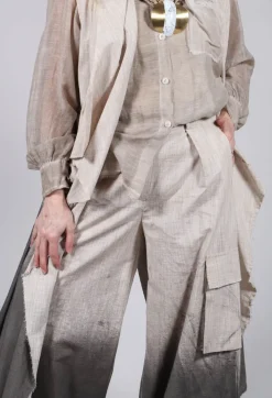 Wide Leg Ombre Trousers in Cotone Degrade Sand