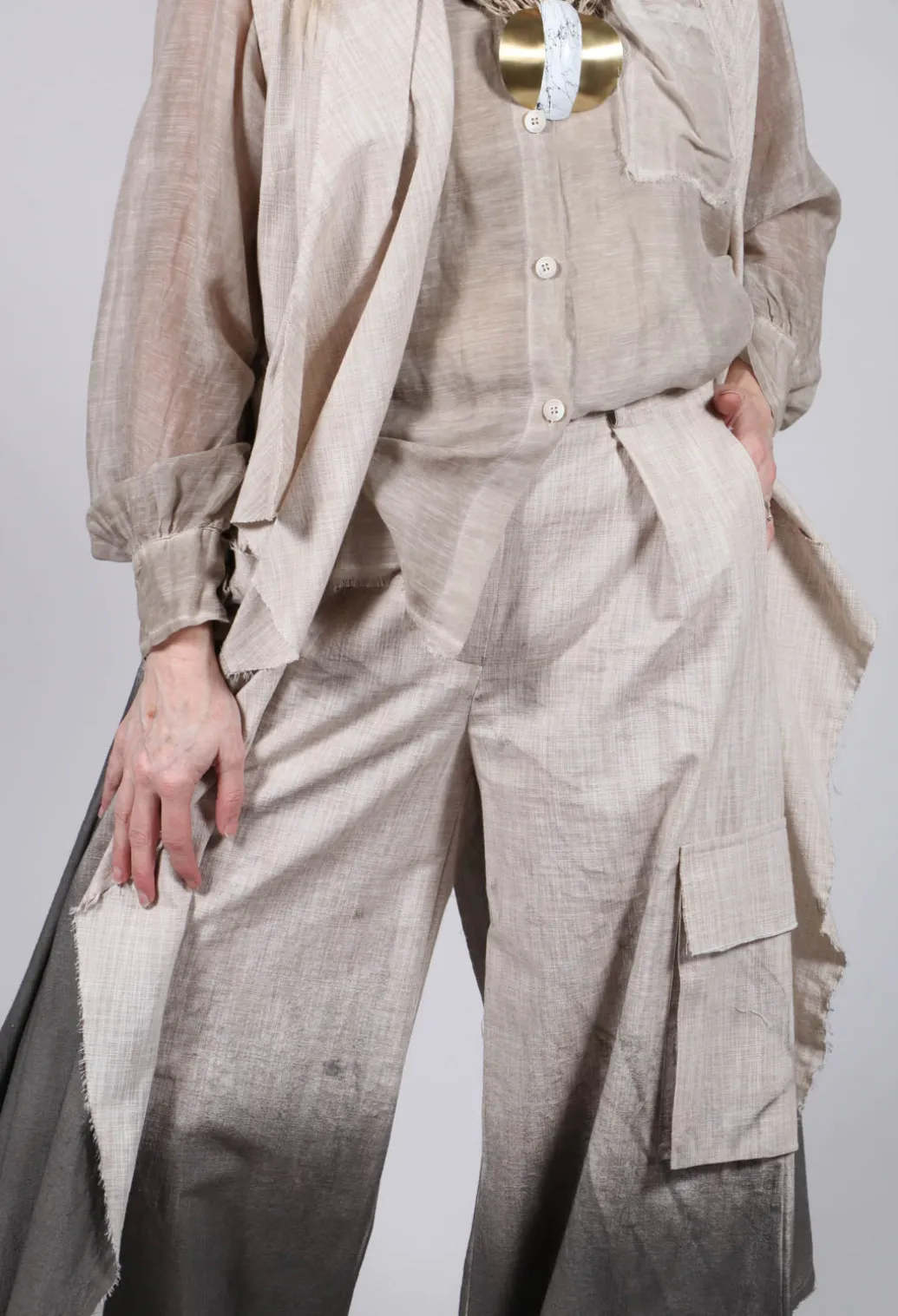Wide Leg Ombre Trousers in Cotone Degrade Sand