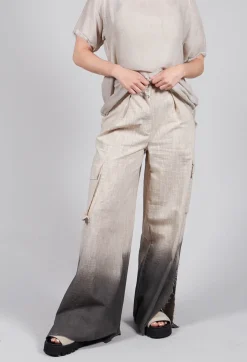 Wide Leg Ombre Trousers in Cotone Degrade Sand